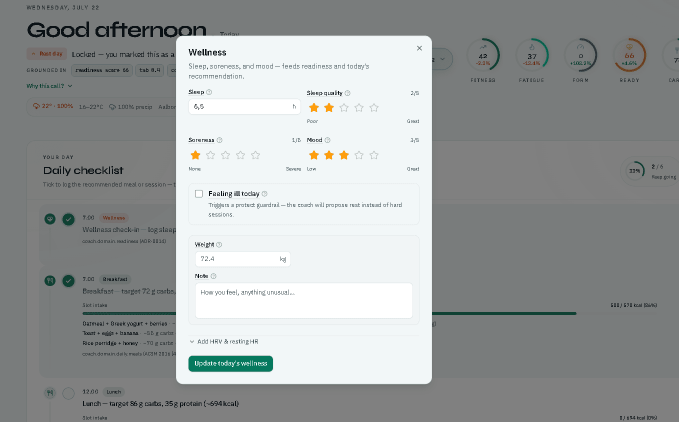 Wellness logging modal