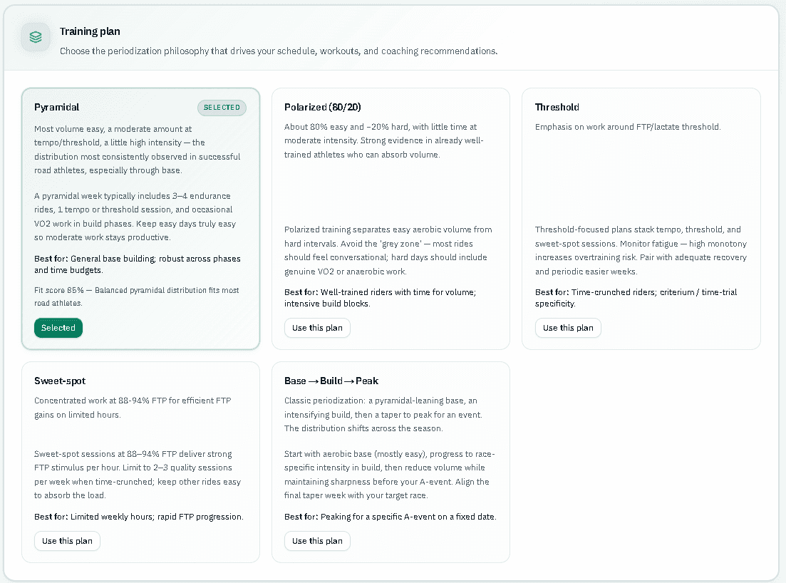 Training philosophy picker